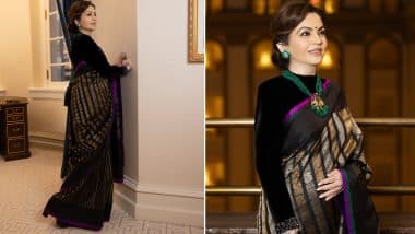 Nita Ambani Redefines Sophistication in Classic Black Saree and Magnificent Emerald Jewellery at Donald Trump’s Pre-Inauguration Dinner (See Pictures)