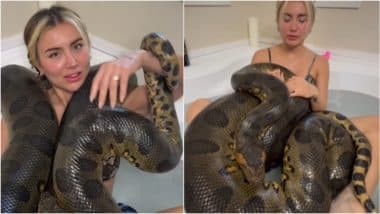 'One Girl One Anaconda' Original Full Video FOUND! Viral Clip Shows Blonde Woman Fearlessly Sitting in Bathtub With Large Anaconda Snake (Watch)