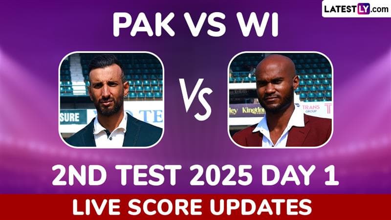 PAK 154 (Stumps) | Pakistan vs West Indies Highlights of 2nd Test 2025 Day 1: Jomel Warrican, Gudakesh Motie Help Visitors Get 9-Run Lead