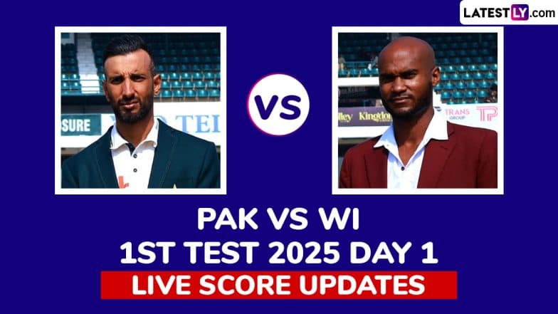 Pakistan vs West Indies Live Score Updates of 1st Test 2025 Day 1: Get Toss Winner Result, Live Commentary and Full Scorecard Online of PAK vs WI Cricket Match | 🏏 LatestLY