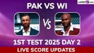 PAK 230/10 in 68.5 Overs | Pakistan vs West Indies Live Score Updates of 1st Test 2025 Day 2: Jomel Warrican Castles Sajid Khan