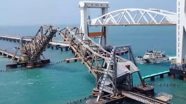 Tamil Nadu: Under Construction Pamban Rail Bridge Opens Partially for First Time, Allows Indian Coast Guard Patrol Vessel To Pass Through; Video Surfaces