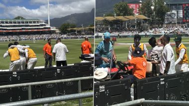 Saim Ayub Stretchered Off From the Field After Twisting His Ankle While Fielding During SA vs PAK 2nd Test 2024 (Watch Video)