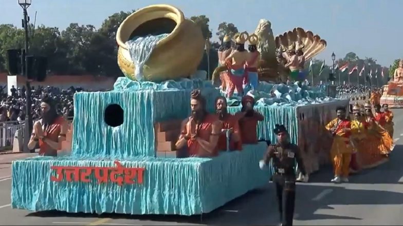 Republic Day Parade 2025: Uttar Pradesh Tableau at R-Day Parade Celebrates Maha Kumbh 2025; ‘Sangam’ of ‘Virasat’ and ‘Vikas’ (Watch Videos)