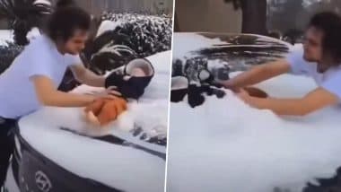 Texas: Police Launch Investigation After Port Arthur Man Uses His 3-Month-Old Baby To Wipe Snow off His Car and Shares Clip on TikTok (Watch Video)