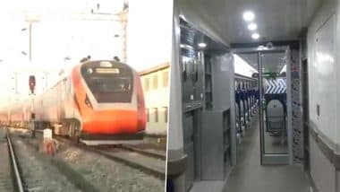 First Vande Bharat Train’s Trial Run From Mata Vaishno Devi Station to Srinagar Conducted Successfully in Jammu and Kashmir (Watch Videos)