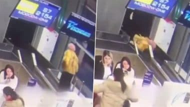 Russia: Elderly Woman Mistakenly Boards Luggage Conveyor Belt at Vladikavkaz Airport, Gets Dragged Into Hole Behind Check-In Area (Watch Video)