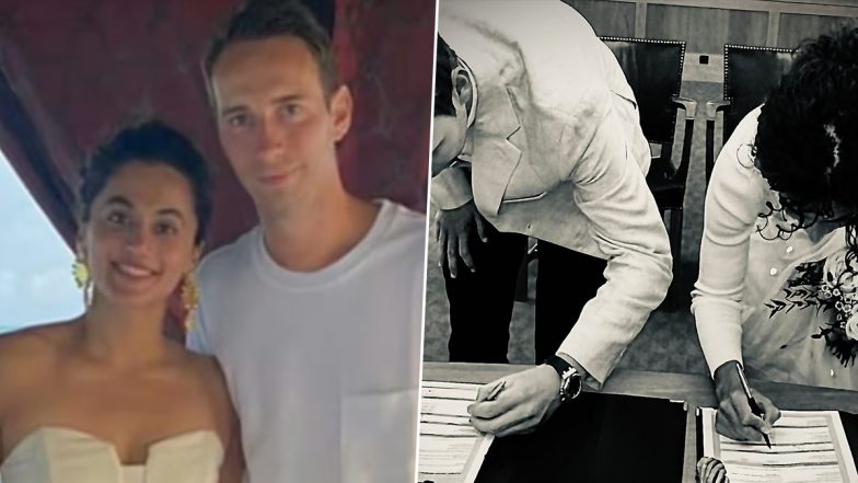 Mathias Boe Welcomes 2025 and Shares Rare Photo With Taapsee Pannu From Their Marriage Registry; Says ‘Girlfriend Who Became My Wife’ (View Pic)