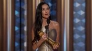 Golden Globe Awards 2025: Demi Moore&rsquo;s Emotional Speech Following Her First Golden Globe Win for &lsquo;The Substance&rsquo;; Calls It &lsquo;A Marker of My Wholeness&rsquo; (Watch Video)