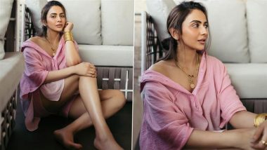 Rakul Preet Singh Dazzles in Blush Pink Oversized Shirt and Gold Jewelry, Fans React