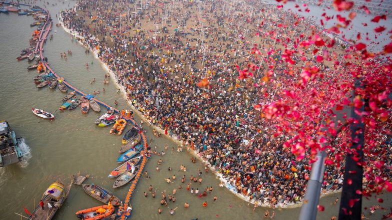 Maha Kumbh Mela 2025: Yogi Adityanath Greets People at Sangam on ‘Paush Purnima’ on First Day of Mahakumbh, Says ‘Around 1.50 Crore Devotees Take Holy Dip’ (See Pics and Video)