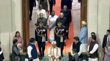 President Droupadi Murmu Accorded Ceremonial Welcome in Parliament, To Address Both Houses (Watch Video)