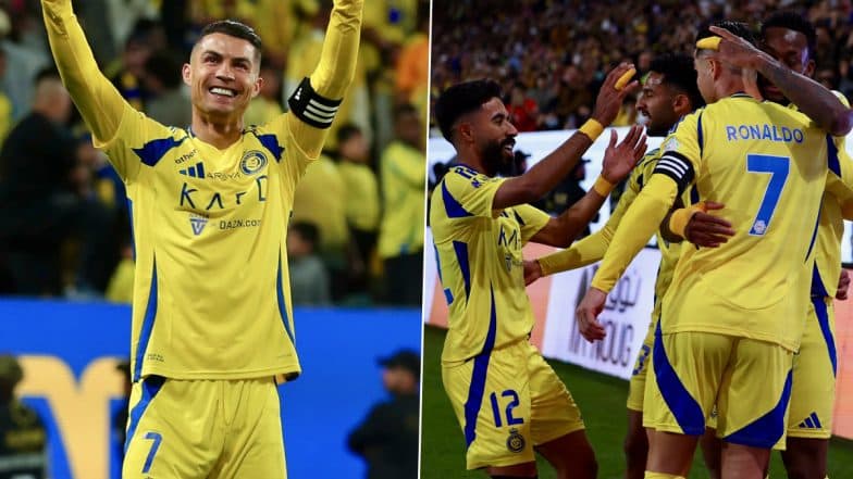 Cristiano Ronaldo Reacts After Scoring in Al-Nassr’s Win Over Al-Fayha in Saudi Pro League 2024-25, Highlights First Goal After Turning 40 (See Post)