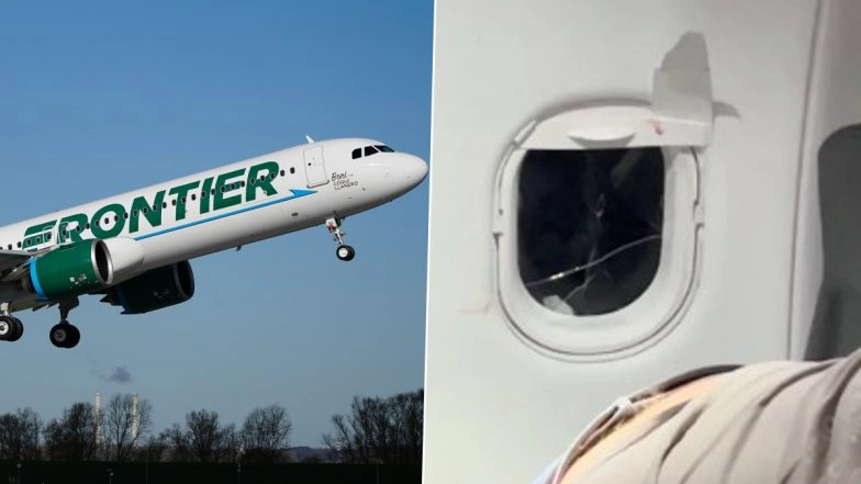 US: Passengers Restrain Man After He Kicks Seat, Breaks Plane Window Layer Over Seat Change Request on Houston Bound Frontier Airlines Flight (See Pic and Video)