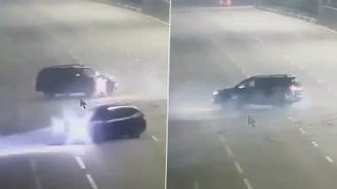 Hyderabad Car Stunt Video: 2 Cars Caught Drifting on Outer Ring Road Near Shamshabad, CCTV Video Goes Viral