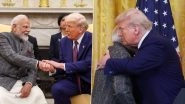 PM Narendra Modi, Donald Trump Share Warm Hug as US President Welcomes Indian Prime Minister at White House (Watch Video)
