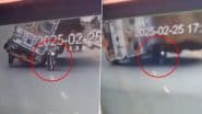 Rajasthan Road Accident: Rider Crushed to Death After Overloaded Truck Topples on Moving Bike in Dholpur; Disturbing Video Surfaces