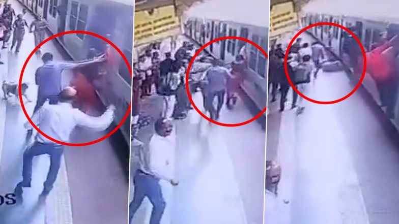 Mumbai Woman Police Constable Saves Commuter From Being Dragged by Moving Train at Chunabhatti Railway Station; Heroic Act Caught on Camera