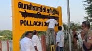 Pollachi: DMK Members Vandalise Hindi Signboard in Protest Against 3-Language Policy (Watch Video)