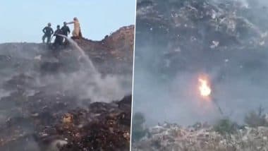 Delhi Fire: Firefighters Struggle To Douse Raging Flames at Okhla Landfill Amid High Winds (Watch Videos)