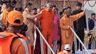 Maha Kumbh Mela 2025: Vice President Jagdeep Dhankhar Arrives to Take Holy Dip at Triveni Sangam (Watch Video)