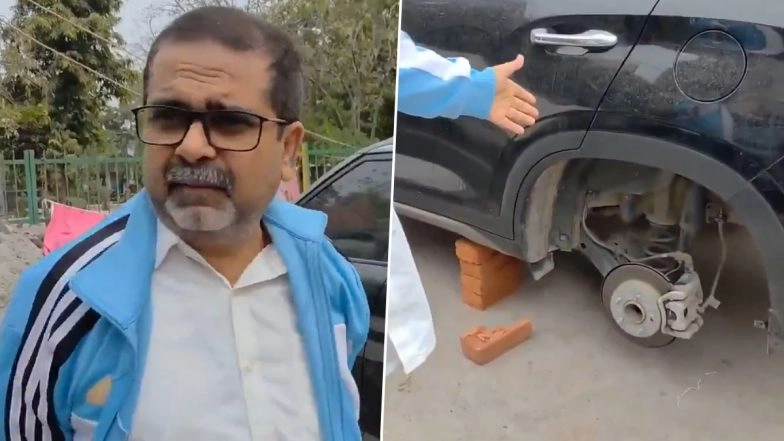 Avadh Ojha Car Tyres Stolen: AAP Leader Questions Law and Order After Car Wheels Stolen in Broad Daylight in Delhi’s Patparganj (Watch Video)