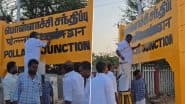 Language Row in Tamil Nadu: Pro-Tamil Activists Blacken Hindi Words Painted in Nameboard at Pollachi Junction Railway Station (Watch Video)