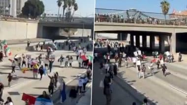 Anti-ICE Protest in Los Angeles: Protesters Throw Objects at Police As LAPD Arrives in Force and Gives 3 Minutes To Disperse (Watch Video)