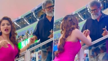 ‘Pushpa 3 Mein Item Song Maang Rahi Hai’: Urvashi Rautela Meets Sukumar During India vs Pakistan Champions Trophy Match in Dubai; Netizens Share Hilarious Reactions (Watch Video)