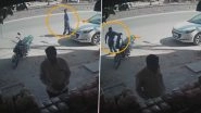Theft Caught on Camera in Telangana: Man Halts at Bakery After Visiting Bank, Thief Takes Away Bag Full of Cash From His Bike in Narayanpet (Watch Video)