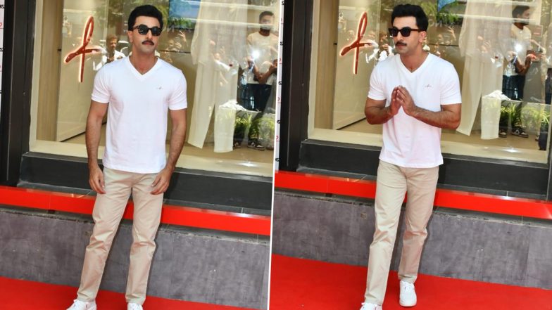 Ranbir Kapoor Debuts New Moustache Look As He Steps Out in Style for ARKS’ First Store Launch in Mumbai (See Pics)