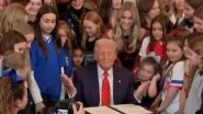 &lsquo;End of War on Women&rsquo;s Sports&rsquo;: Surrounded by Young Female Fans, US President Donald Trump Signs Order Banning Participation of Transgender Athletes in Women&rsquo;s Sports (Watch Video)