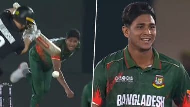 Nahid Rana Picks His First Wicket in ICC Champions Trophy, Dismisses Kane Williamson During BAN vs NZ CT 2025 Match (Watch Video)