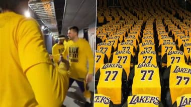 Luka Doncic Debuts For Lakers: Star Slovenian Basketball Player Greets New Teammates as He Plays First Game After Mega Trade, Franchise Arranges Special Jersey For Every Attendee (Watch Video and Pics)