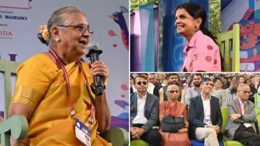 Work Week Debate: Rajya Sabha MP Sudha Murthy, Former UK PM’s Wife Akshata Share Insights on Work-Life Balance and Childcare at Jaipur Literature Festival (See Pics)