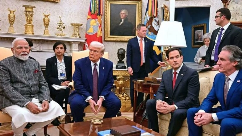 Donald Trump Mugshot in White House: US President’s Mug Shot Hangs Outside Oval Office, Revealed During PM Narendra Modi Meeting (See Pics)