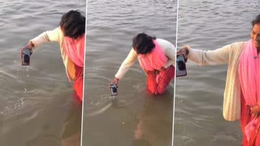 Mahakumbh 2025: Woman Dips Phone in Sangam for Husband’s Virtual Bath, Internet Calls Her ‘Gopi Bahu’ (Watch Video)