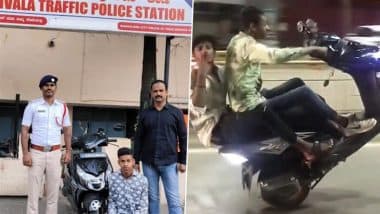 Bengaluru Stunt Video: 2 Men Perform Dangerous Wheelie on Scooty on Busy Road, Police Take Strict Action