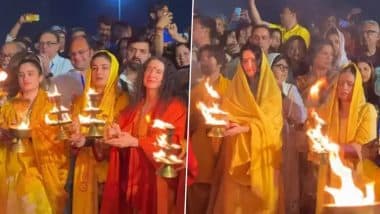 Raveena Tandon and Katrina Kaif Attend Ganga Aarti During Maha Kumbh 2025 (Watch Video)