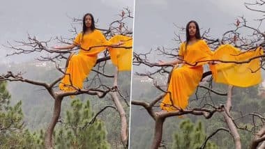 ‘Queen of Tree’ Influencer Pooja Guleria Climbs on Tree Top in Saree To Raise Awareness on Saving Trees, Netizens Express Concerns Seeing Her Dangerous Stunt in Viral Instagram Reel (Watch)