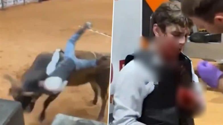 Bull Attack in Florida: Narrow Escape for Bull Rider After Getting Gored in Throat by Horn in US, Terrifying Video Surfaces