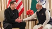 PM Modi Meets Elon Musk in US: Tesla CEO Pays Visit to PM Narendra Modi at Blair House, Discussions Likely Held on Starlink Plan (See Pics)
