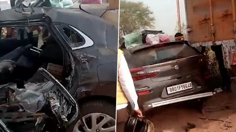 Bhojpur Car Accident: 6 Returning From Maha Kumbh Mela Killed in Car-Truck Collision in Bihar; Video of Damaged Vehicle Emerges