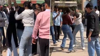 Girls Fight in Galgotias University Campus Viral Video: Fierce Catfight Breaks Out Between Female Students in Greater Noida As Bystanders Watch!