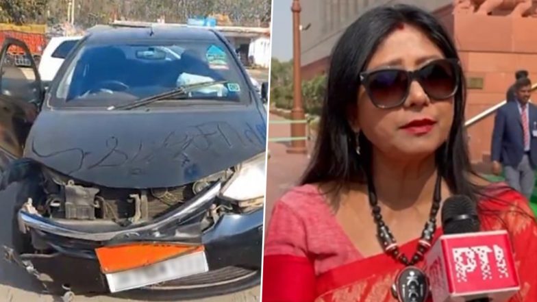 Mahua Maji Car Accident: JMM MP Injured While Returning From Maha Kumbh After Her Car Hit Truck on Roadside in Jharkhand’s Latehar District (Watch Video)