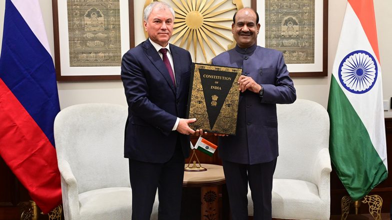 Vyacheslav Volodin India Visit: Om Birla Welcomes Russian Parliamentary Delegation Led by Chairman of State Duma of the Federal Assembly in Lok Sabha (See Pics)