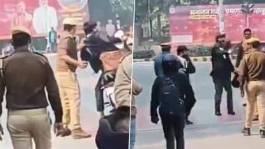 Prayagraj: Lawyers Protest After Cop Beat Up Their Colleague After Argument Over Road Barricading Near Maha Kumbh Venue in Uttar Pradesh, Video Goes Viral