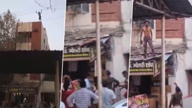 Durg: Man Miraculously Survives After Jumping From 3-Storey Building on High-Voltage Wires, Horrific Suicide Attempt Video Surfaces