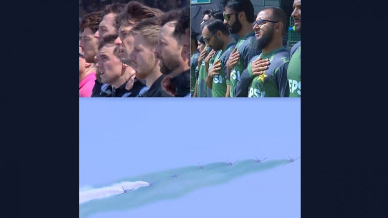 Pakistan Air Force's 'Sherdil' Squadron Presents Special Air Show at the Start of PAK vs NZ ICC Champions Trophy 2025 Match in Karachi (See Pics and Video)