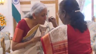India News | President Murmu Offers 'dahi-cheeni'  to FM Sitharaman Before Presenting Budget 2025